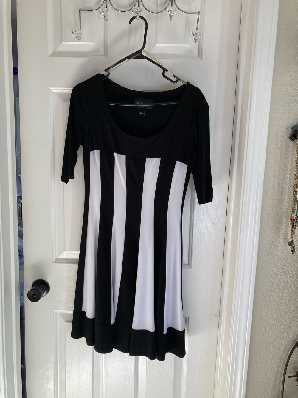 connected apparel Black Petite Dress with Silver Logo Tag